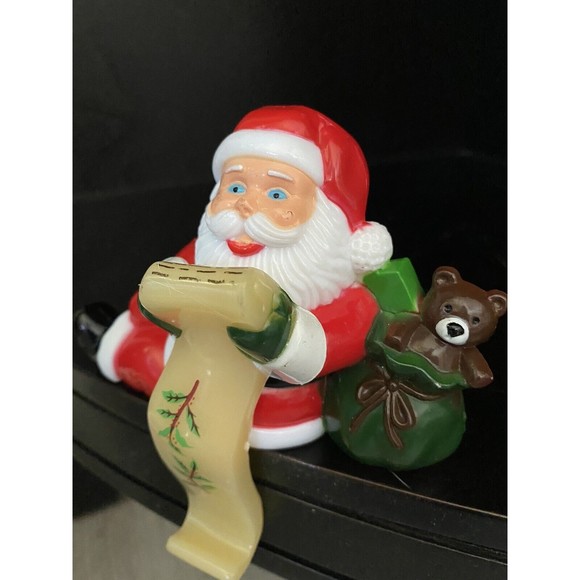 Vintage CELLULOID PLASTIC STOCKING HOLDER HANGER SANTA CLAUS CHRISTMAS LIST Bear - Picture 2 of 5